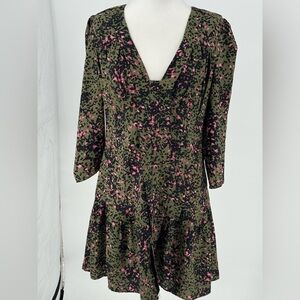 Reiss Green and Pink Long Sleeve Dress Animal Print, Luxury, Cocktail Party Sz 6